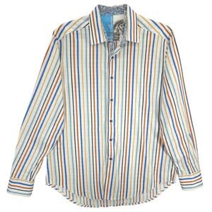 Robert Graham Shirt Mens Medium Striped Southwestern Jacquard Paisley Flip Cuff
